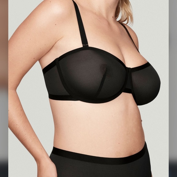 CUUP | Sheer Mesh Balconette Black Bra Strapless - Picture 1 of 11